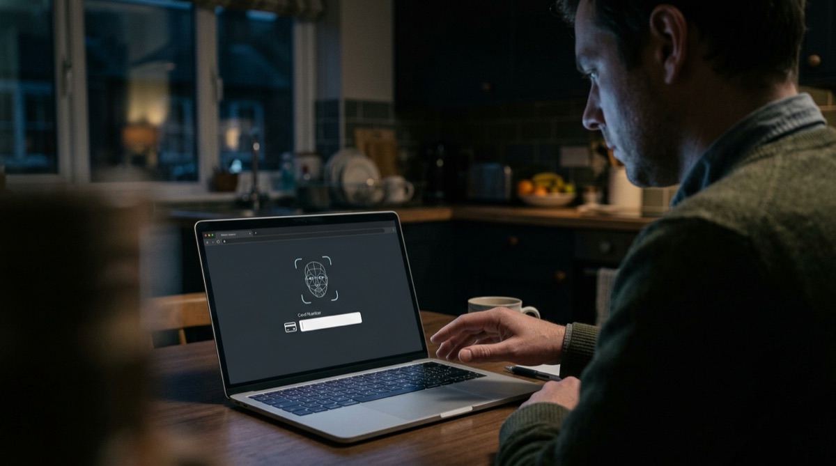 A laptop displaying a request for personal information before allowing access to a website