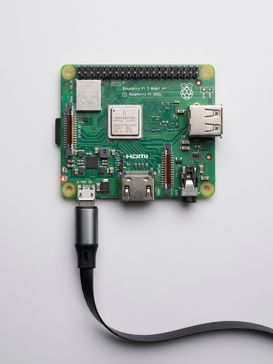 The Sidedoor prototype board with its USB power cable attached